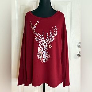 Peach Love California Burgundy Soft Sweater with Silver Deer Design size L NWT